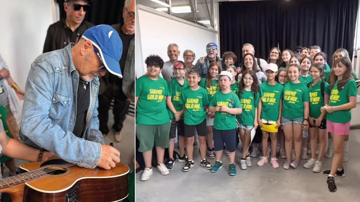 “You are fantastic”: Vasco Rossi meets the children of Mosti school, emotions for the baby musicians