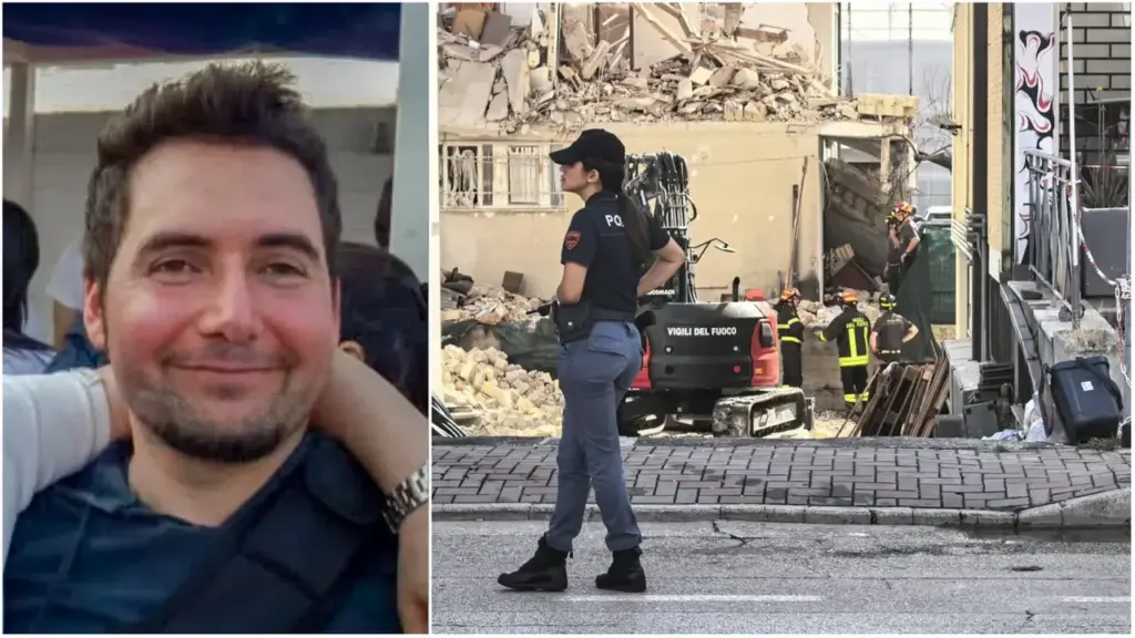 On the left, the victim, Giuseppe Pieroni, 48 years old, residing with his parents (injured) in the building that collapsed after the explosion in Porto Sant'Elpidio