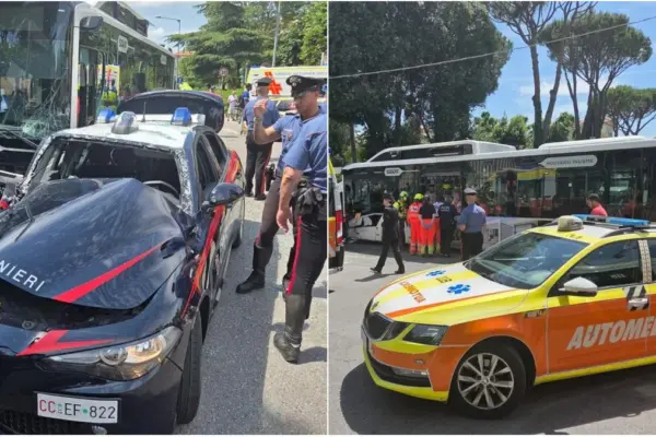 Violent crash between a bus and a carabinieri car in Rimini: there are injured