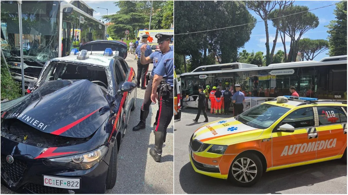 Violent crash between a bus and a carabinieri car in Rimini: there are injured