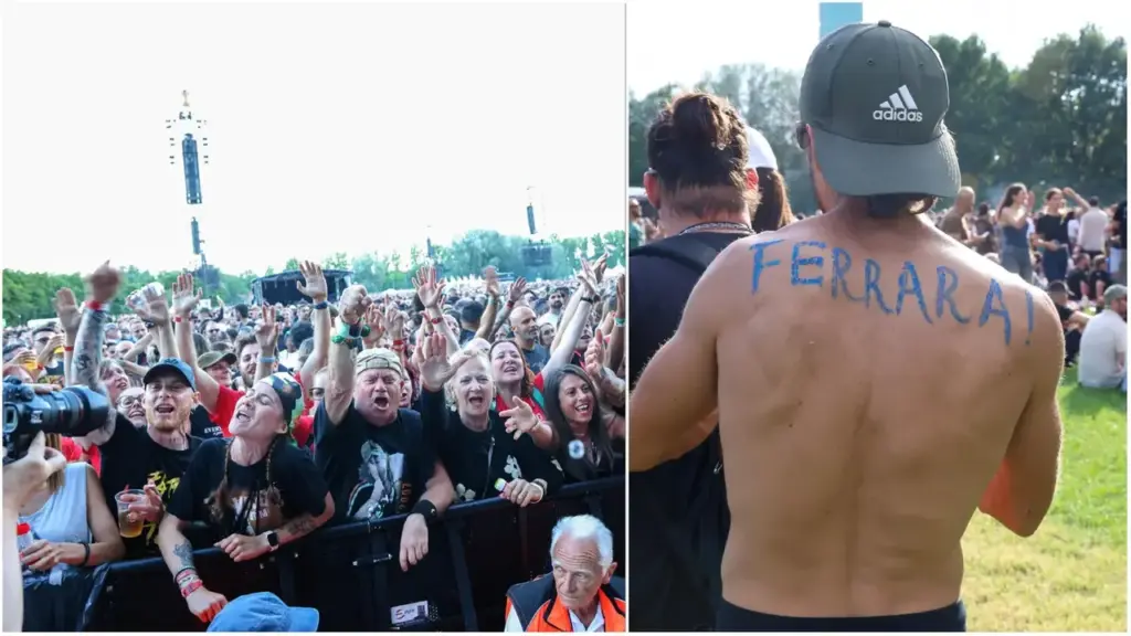 Some have tattooed Ferrara's name on their back, in the Bassani urban park area billboards and banners The audience made up of people of all ages