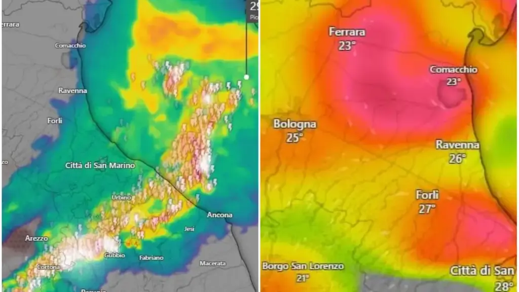 The bad weather situation on Sunday, July 26, photographed with the Windy radar