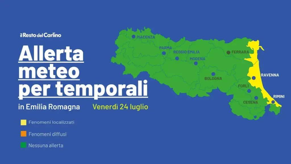 Weather alert for thunderstorms in Emilia Romagna for Friday, July 24