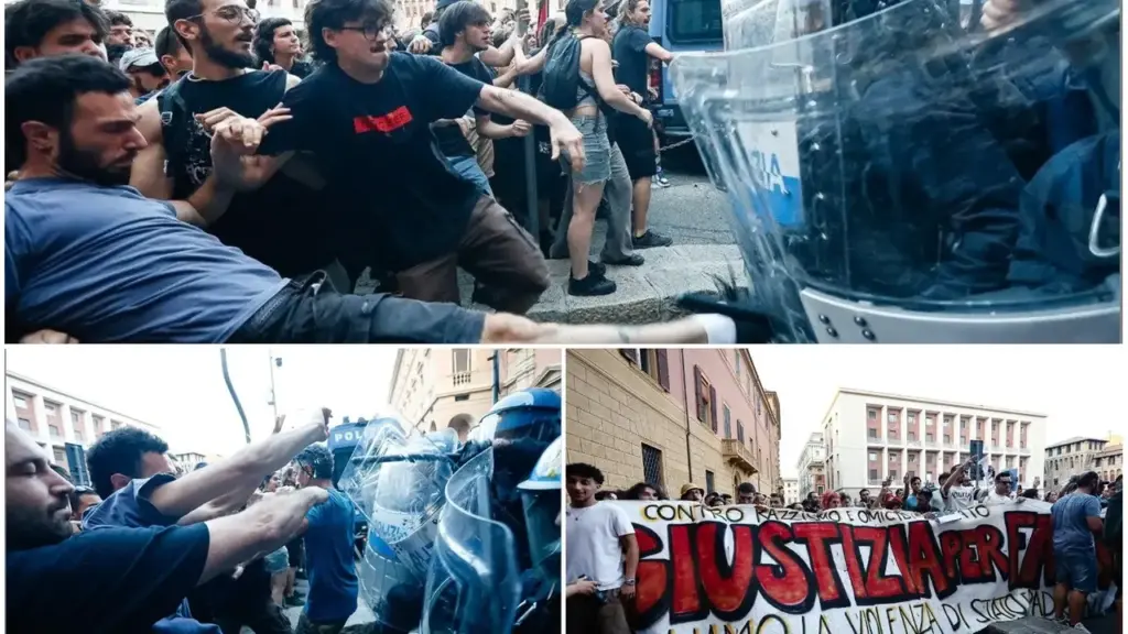 Presidio per Fakir, momenti di tensione tra i manifestanti e la polizia (foto Schicchi)