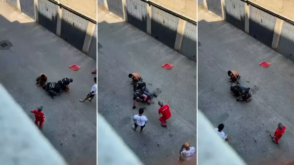 The moments of the video in which the police officers are seen holding Abderrahim Fakir down