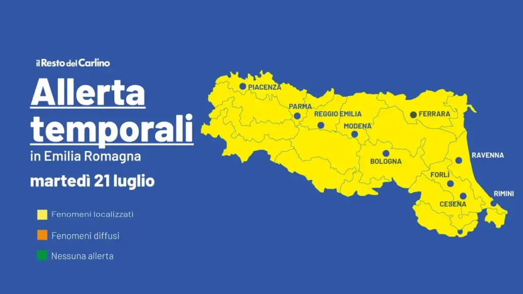 Storm alert in Emilia Romagna Tuesday, July 21