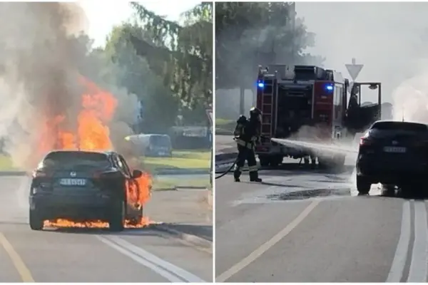Scare in Reggio Emilia, a car suddenly catches fire: driver unharmed