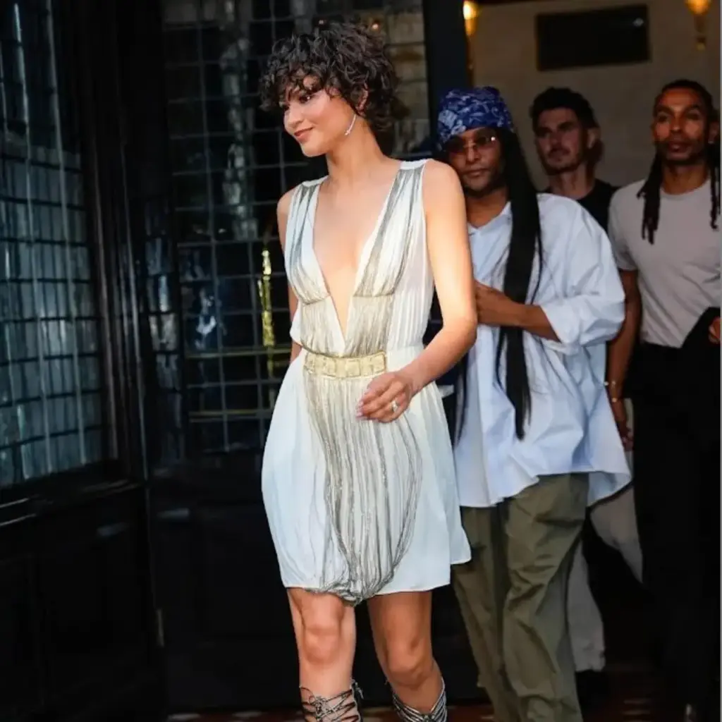 Zendaya wears a dress by Alberta Ferretti at the presentation of Christopher Nolan's Odissey