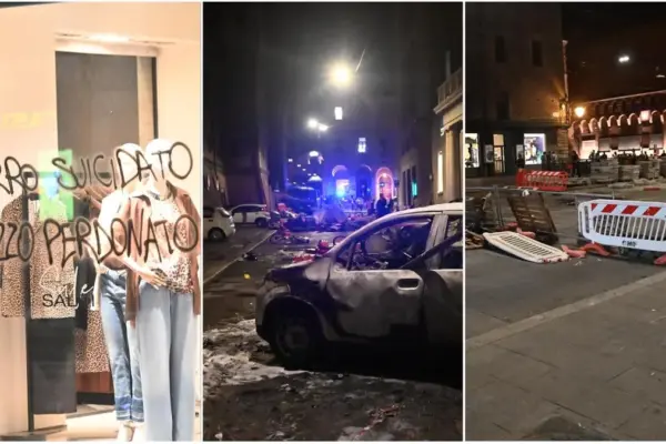 Bologna ‘devastated’ after 4 hours of protest for Fakir: cars on fire, broken windows, violent graffiti cont
