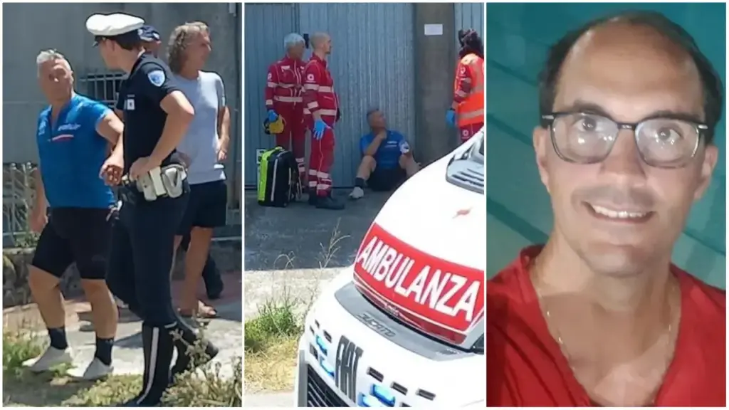 Paolo Belli with the local police and in shock among the rescuers after the accident. On the right, the victim, Alessandro Magnan
