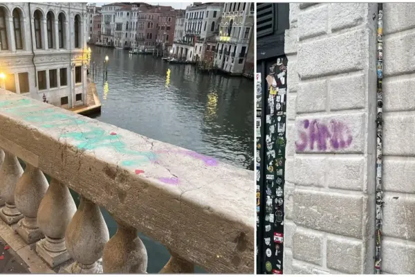 Madness in Venice: the Rialto Bridge sprayed with graffiti, what the three young tourists risk