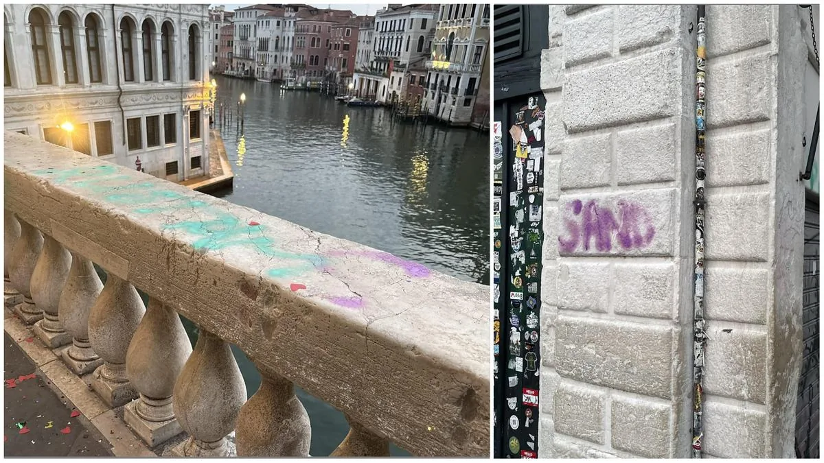 Madness in Venice: the Rialto Bridge sprayed with graffiti, what the three young tourists risk