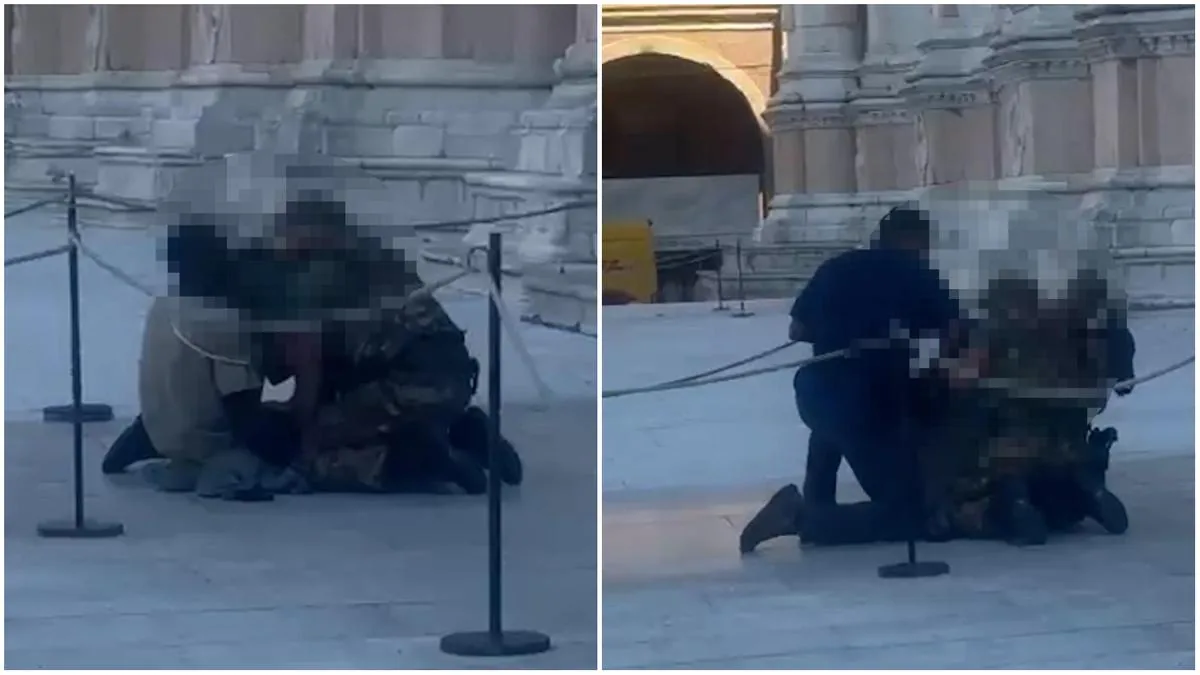 Tension in front of San Petronio: drunk man tries to enter the basilica with a bottle of beer. Stopped by the