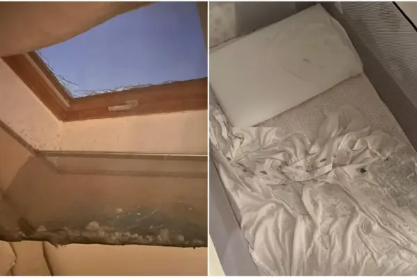 Hail shatters the skylight, glass falls onto the crib of a 2-year-old child