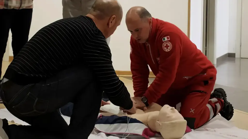 A defibrillator training exercise
