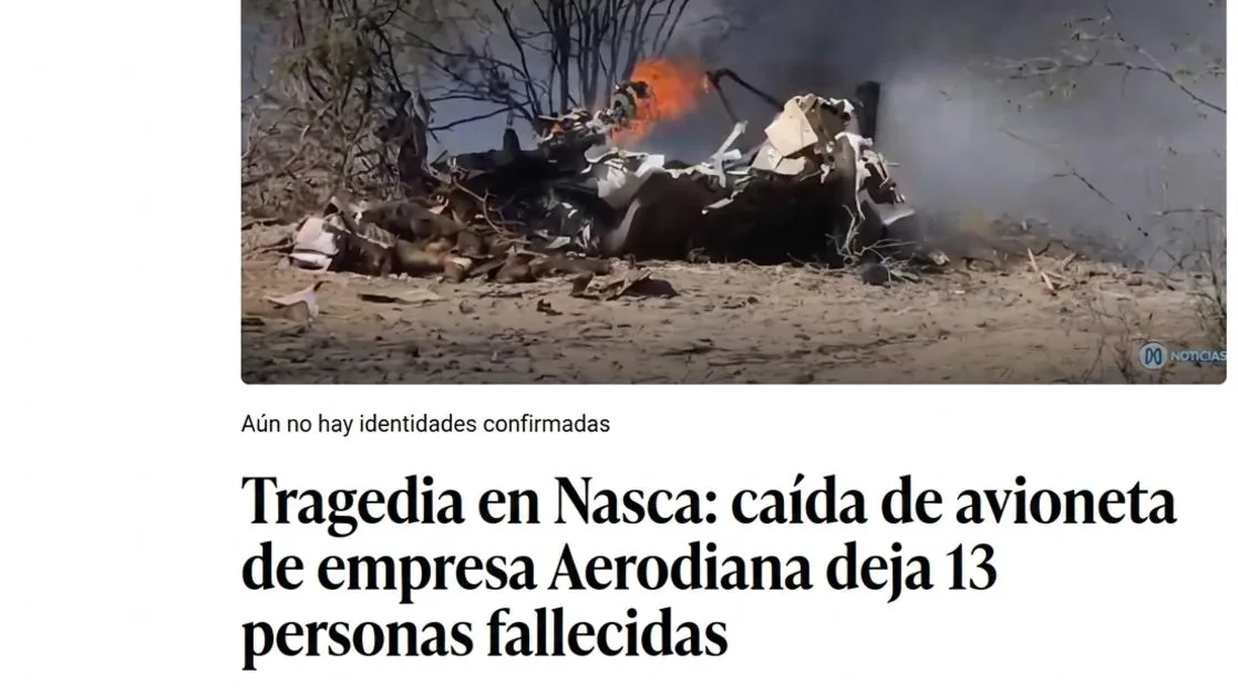 Plane crash in Peru, 7 Italians dead: tourist aircraft crashes in Nazca, then the crash and fire