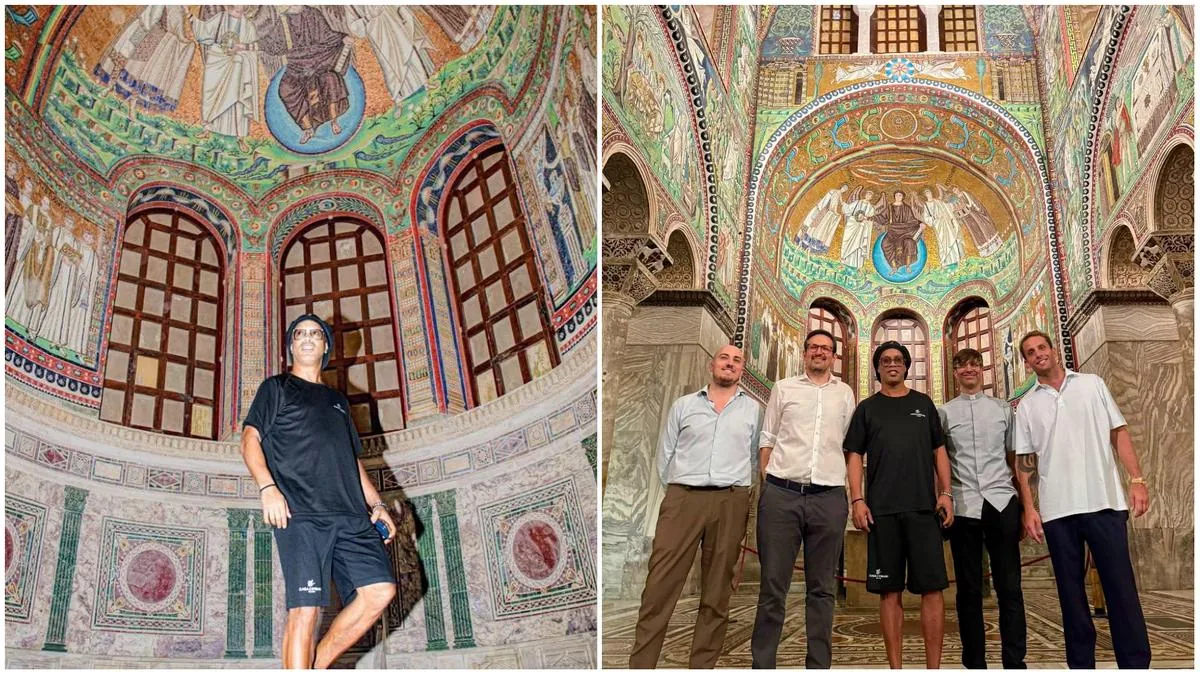 Ronaldinho under the Cosmocrator, at San Vitale the 'god of football' meets God: among mosaics, Theodora and Giusti