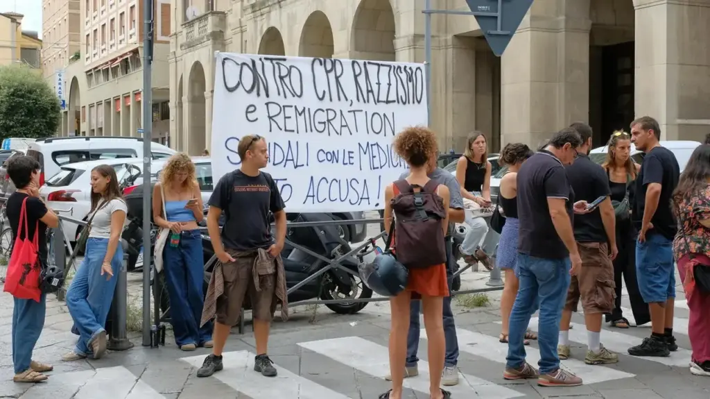 Il presidio fuori dalla questura a Bologna