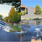 Sinkhole in Cervia, broken water pipe: street sweeper falls inside
