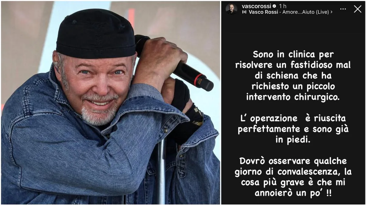 Vasco Rossi operated on his back, the post from the hospital: “Surgery successful, I am already on my feet. The most