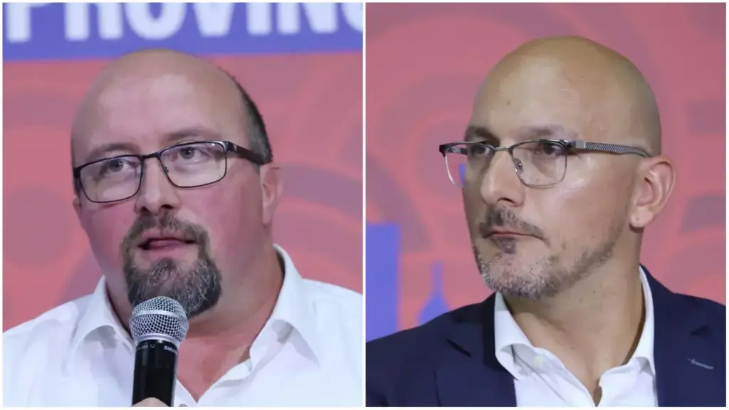 Igor Taruffi, head of the Pd organization, on stage together with Luigi Tosiani, regional Democratic secretary